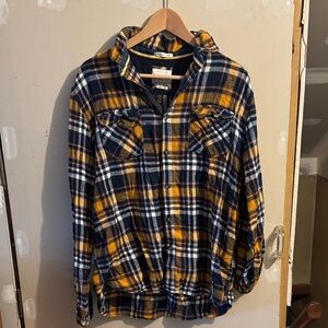 Denim & Flower Navy and Mustard Plaid Shirt